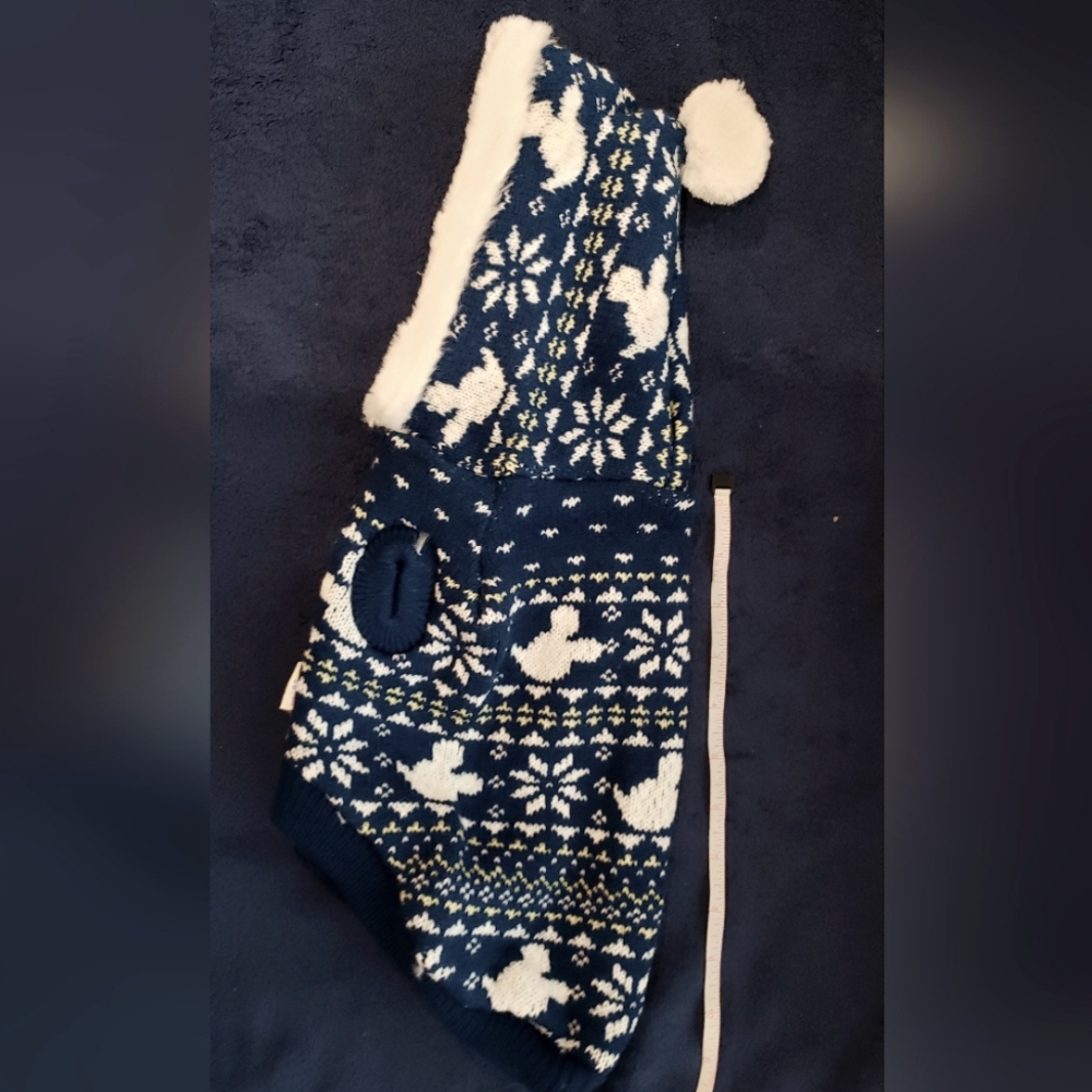 NWT Puppy Mickey Mouse Blue Knit Sweater Faux Fur Trim Pompom Hood Size S